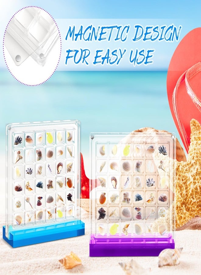 Reallnaive 6 Pcs Acrylic Magnetic Seashell Display Box with Multicolor Base 36 Grids Clear Seashell Collection Box Seashell Storage Organizer for Diamond Gemstone Beads - Image 5